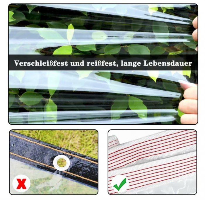 Prelată transparentă impermeabilă cu inele de prindere, 4x4m [2]