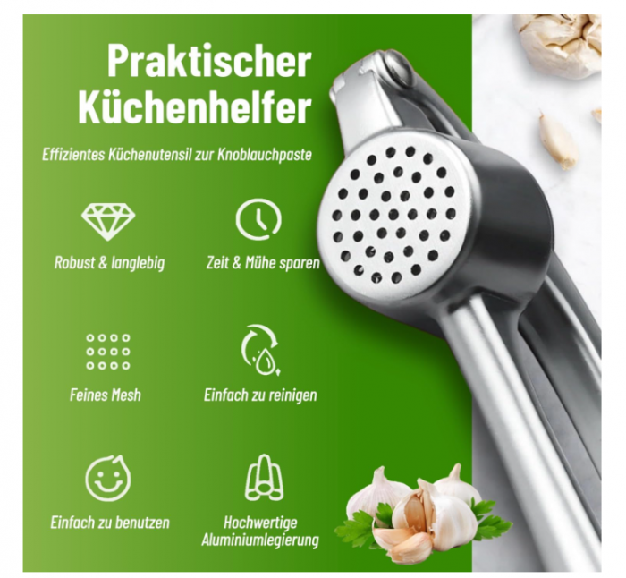 Presă usturoi din inox – Rhumex - design ergonomic, curățare rapidă [3]