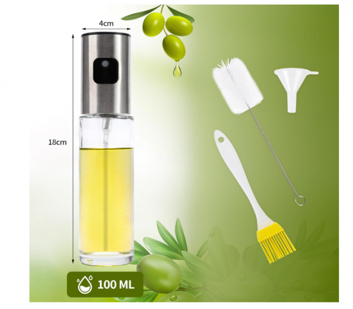 Pulverizator ulei/oțet 200 ml (sticlă + inox), spray uniform fin, rezervor transparent, ideal pentru gătit sănătos [4]