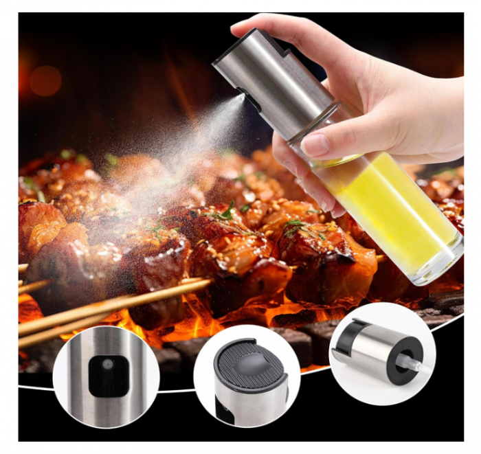 Pulverizator ulei/oțet 200 ml (sticlă + inox), spray uniform fin, rezervor transparent, ideal pentru gătit sănătos [2]
