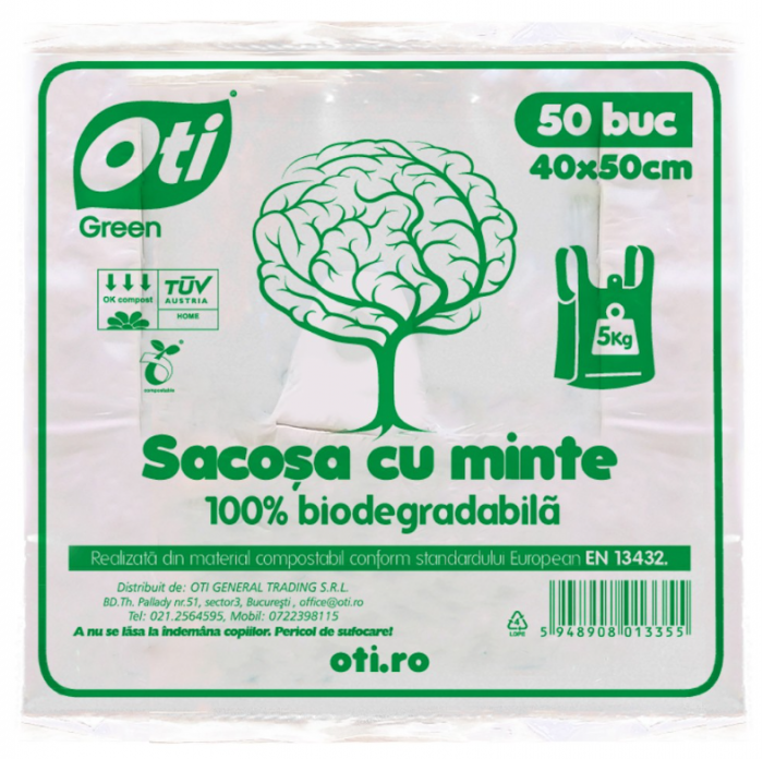 Pungi biodegradabile cf standard EN13432, Oti Green, 40x50cm, 5kg, 50 buc./set [3]