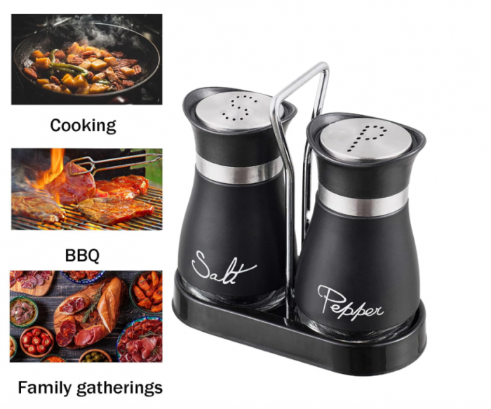 Dozator sare/piper compact – inox & sticlă, capac ajustabil anti-umiditate, design elegant [6]