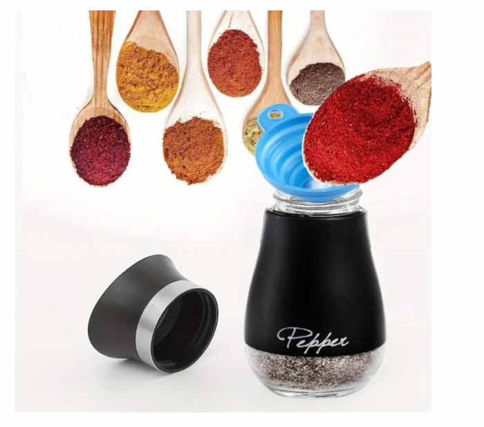 Dozator sare/piper compact – inox & sticlă, capac ajustabil anti-umiditate, design elegant [7]