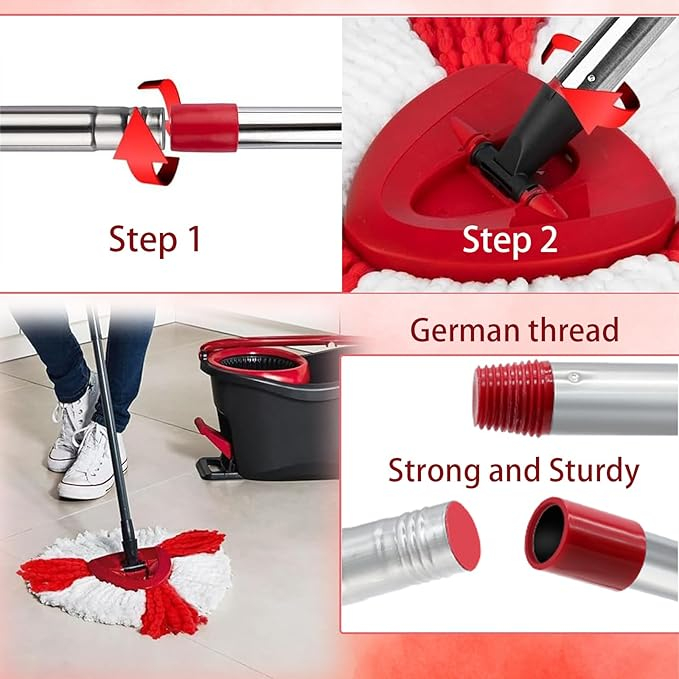 Set mop rotativ compatibil Vileda Turbo 2in1, 2 rezerve microfibra, coada, baza, Mikqky [3]