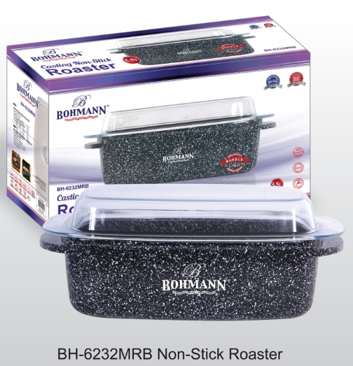 Roaster din aluminiu forjat cu capac, marmorat, 32x21x11cm, Bohmann [2]