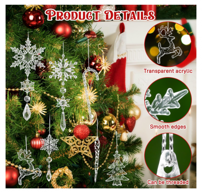 Set 36 fulgi de zăpadă decorativi reutilizabili – plastic alb, modele diferite, detașabili [4]