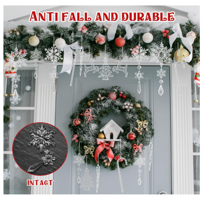 Set 36 fulgi de zăpadă decorativi reutilizabili – plastic alb, modele diferite, detașabili [5]