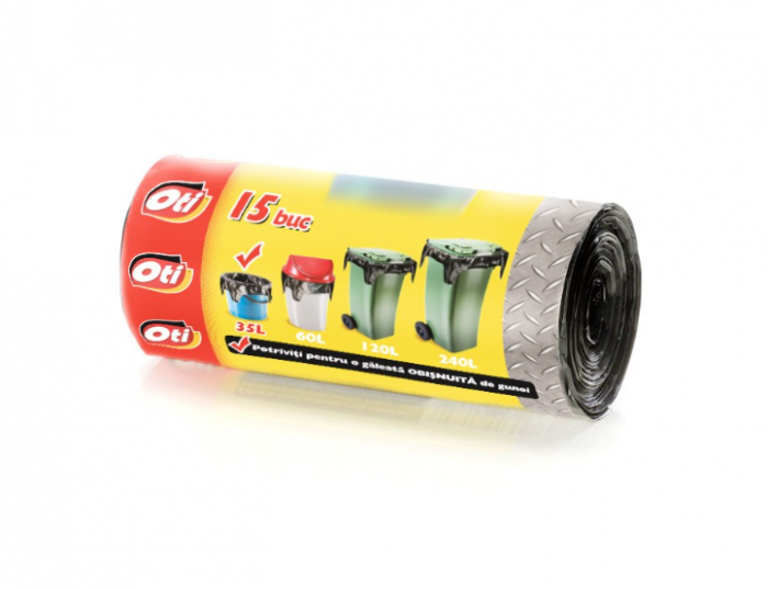Saci SOLID EXTRA cu urechi de prindere, 35L, negru, 15 buc./rola [2]