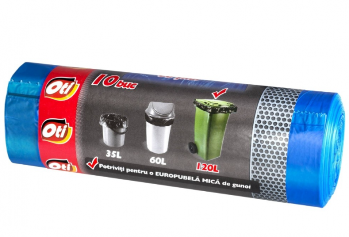 Saci Menajer cu Snur OTI FORTE, Capacitate 120L, 70x100 cm, 10 Buc/Rola, Culoare Albastra, Sac Menajer de Gunoi cu Snururi [2]