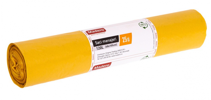 Saci menajeri 120L, Madero, grosi, galbeni (LDPE), 25buc/rola [2]