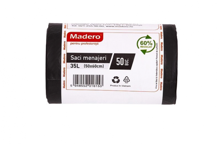 Saci menajeri 35L, Madero, negri (LDPE), 50 buc rola