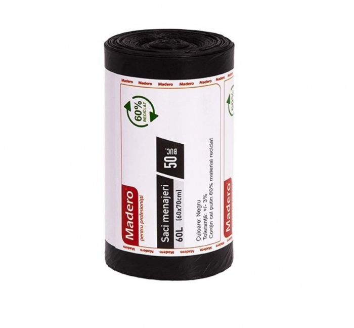 Saci menajeri 60L, negri (LDPE), 50buc/rola [2]