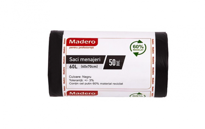 Pachet x 30 role Saci menajeri 60L, Madero, negri (LDPE), 50buc rola