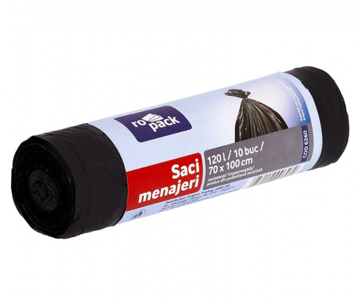 Saci menajeri Ropack, 120 l, 70 x 105 cm, 10 buc/rola, Negru [2]