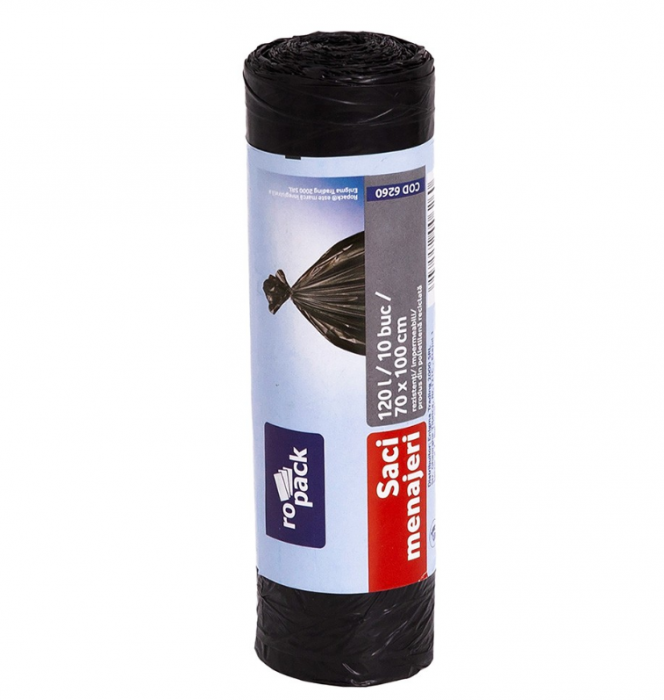 Saci menajeri Ropack, 120 l, 70 x 105 cm, 10 buc/rola, Negru [3]