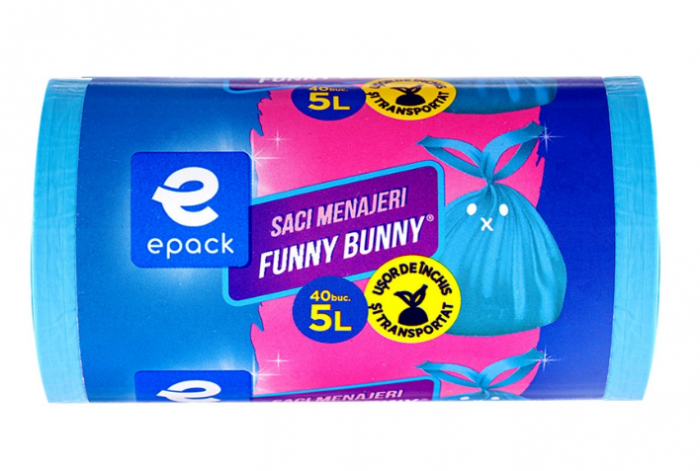 Saci Menajeri HDPE Albastri Epack Funny Bunny , 5L, 40 Buc