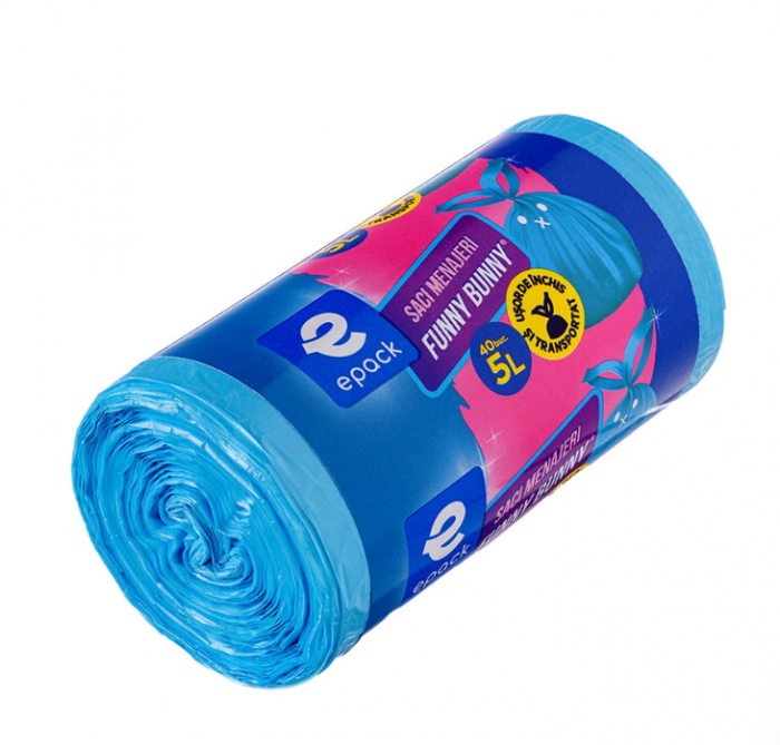 Saci Menajeri HDPE Albastri Epack Funny Bunny , 5L, 40 Buc [3]