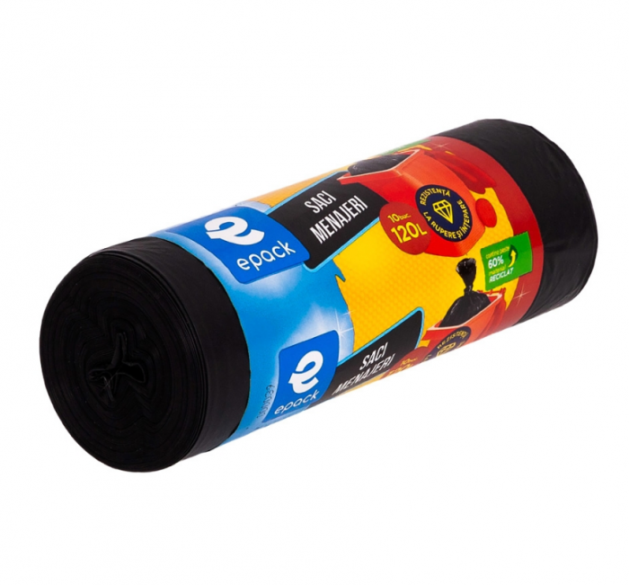 Saci menajeri Epack LDPE, 120 l, 10 buc, Negru [3]