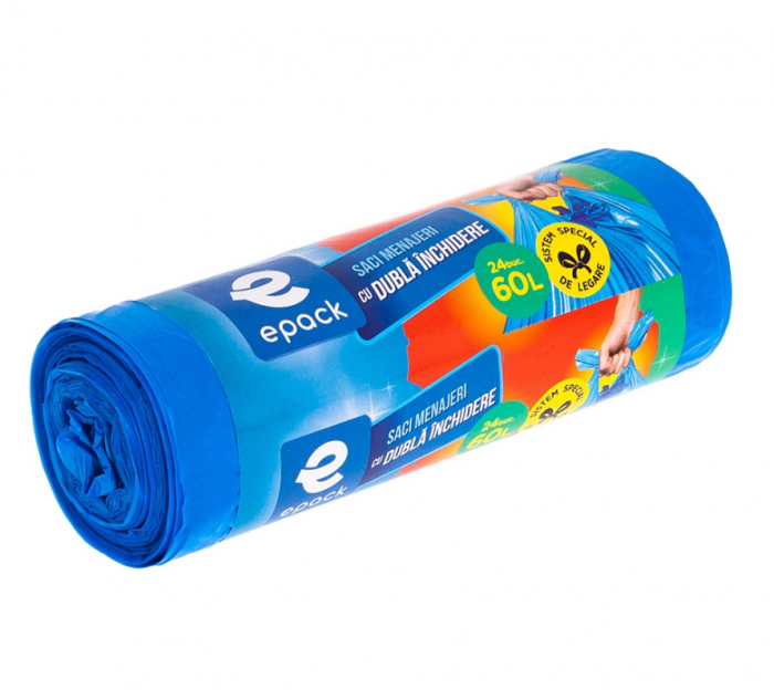 Saci Menajeri HDPE Cu Dubla Inchidere Albastru Epack, 60L, 18 Buc/ set [2]