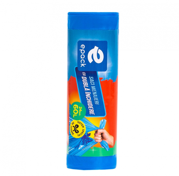 Saci Menajeri HDPE Cu Dubla Inchidere Albastru Epack, 60L, 18 Buc/ set [3]