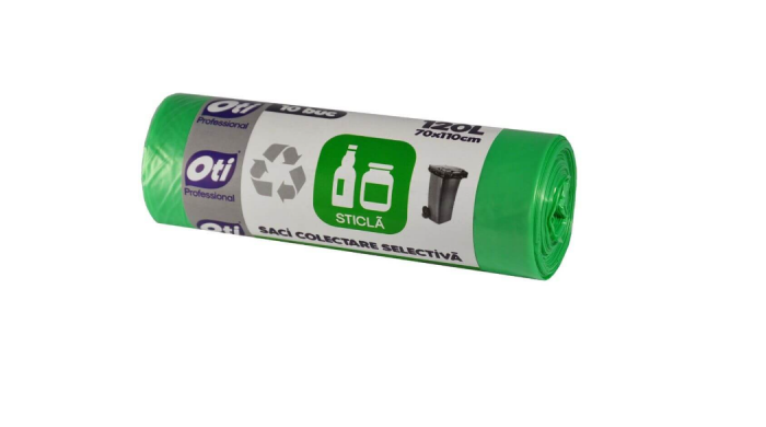 Saci Menajeri OTI pentru Colectare Selectiva, Sticla, Capacitate 120L, 70x110 cm, 10 Buc/Rola, Culoare Verde, Articole Menaj [2]