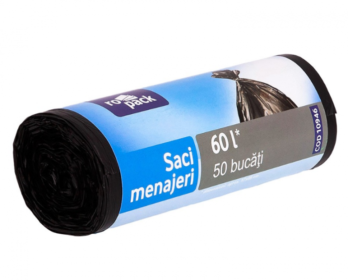 Saci menajeri Ropack, 60 l, 50 buc/rola, Negru [2]