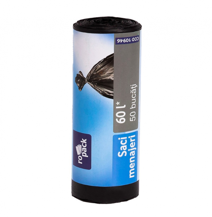 Saci menajeri Ropack, 60 l, 50 buc/rola, Negru [3]