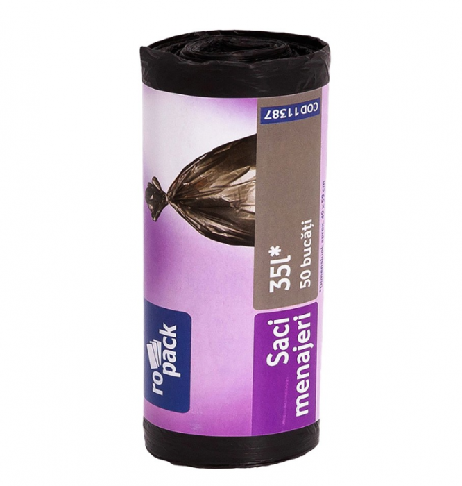 Saci menajeri Ropack, 35 l, 50 buc/rola, Negru [3]