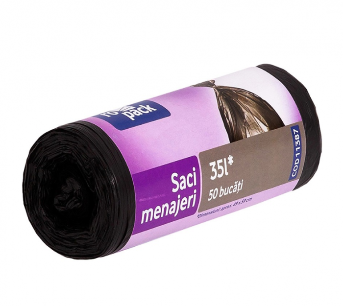 Saci menajeri Ropack, 35 l, 50 buc/rola, Negru [2]