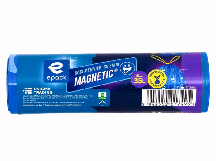 Saci menajeri cu snur, magnetic, 35 L, 15 buc/rola, Epack [4]