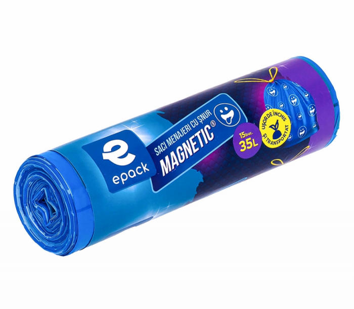 Saci menajeri cu snur, magnetic, 35 L, 15 buc/rola, Epack [2]