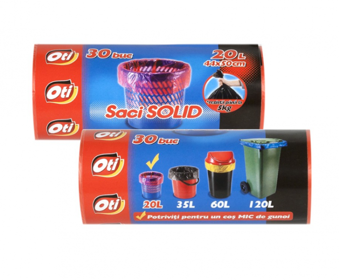 Saci SOLID, 20L, rosu, 30 buc/rola [3]