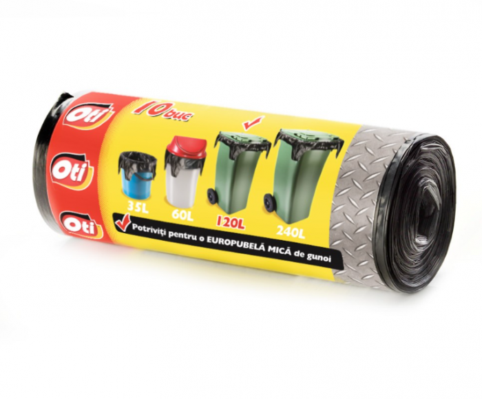 Saci SOLID EXTRA cu urechi de prindere, 120L, negru, 10 buc./rola [2]