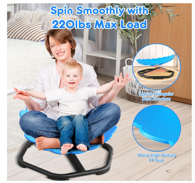 Scaun rotativ senzorial 360° giraroriu albastru– bază metalică antialunecare, șezut PP ergonomic, până la 100 kg, ideal pentru ADHD/autism - resigilat [4]