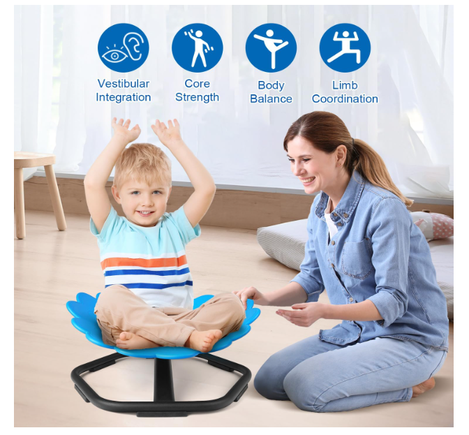 Scaun rotativ senzorial 360° giraroriu albastru– bază metalică antialunecare, șezut PP ergonomic, până la 100 kg, ideal pentru ADHD/autism - resigilat [7]