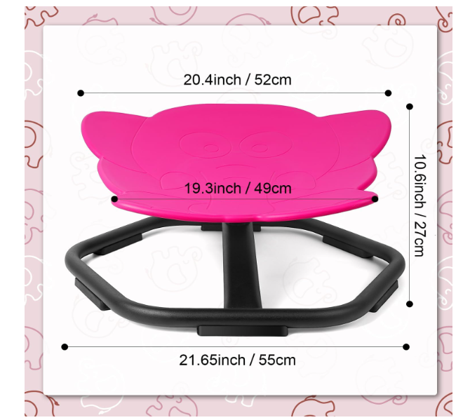 Scaun rotativ Elephant 360° roz – suport până la 100 kg, scaun PP ergonomic, anti‑alunecare – pentru copii (ajută și la rău de mișcare) - resigilat [2]
