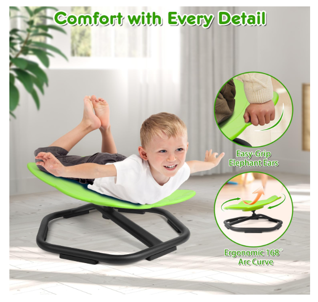 Scaun rotativ Elephant 360° verde – suport până la 100 kg, scaun PP ergonomic, anti‑alunecare – pentru copii (ajută și la rău de mișcare) - resigilat [5]