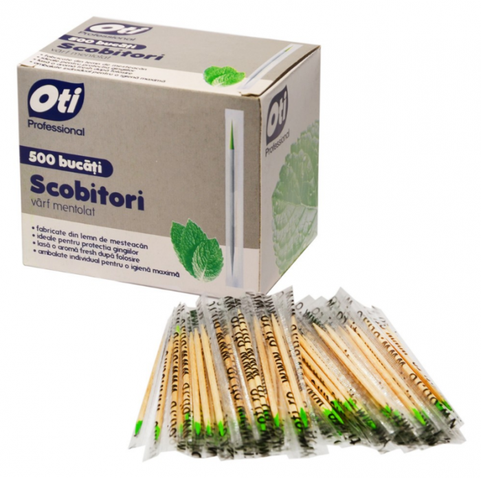 Scobitori din lemn de mesteacan cu varf mentolat, ambalate individual, 500 buc./cutie [2]