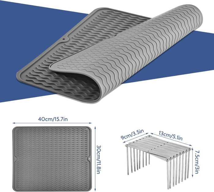 Suport vase si capace din inox, dish drainer rack, rib rack, economizor spatiu, 2 bucati, gri [6]