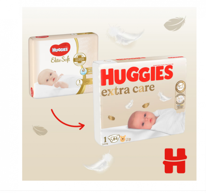 Scutece Extra Care Nr.1, 2-5 kg, 84 bucati, Huggies [3]