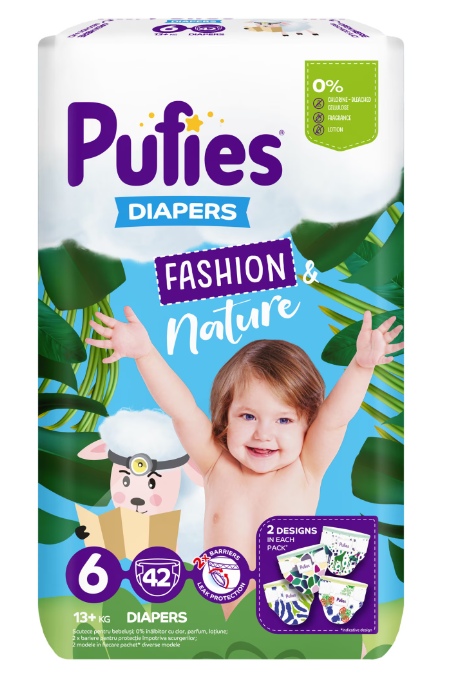 Scutece Pufies Fashion Nature , Maxi Pack, 6 Extra Large, 13+ kg, 42 buc