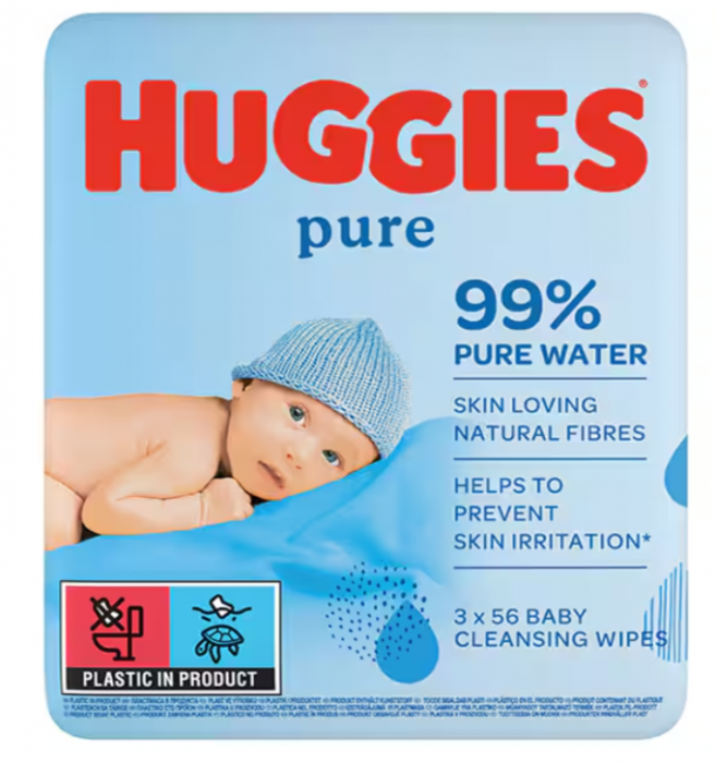 Servetele umede Huggies Pure , 3 pachete x 56, 168 buc