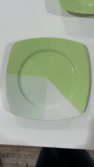 Serviciu de masa complet 30 piese, pentru 6 persoane, Portelan, Design Modern Alb/Verde, Farfurii Intinse, Adanci, Desert si Set Cesti cu Farfuriute [8]