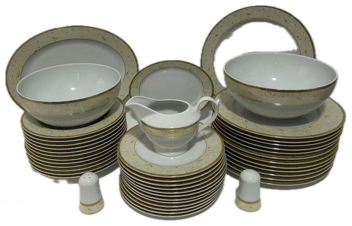 Serviciu de Masa pentru 12 Persoane, 44 piese rotund, Apulum, crengute margine aurie [2]