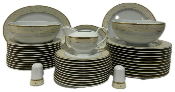Serviciu de Masa pentru 12 Persoane, 44 piese rotund, Apulum, crengute margine aurie [5]