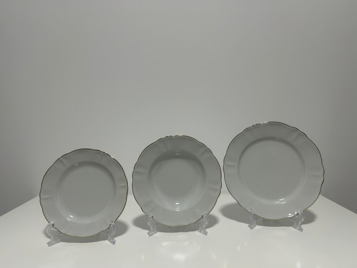 Serviciu de Masa pentru 12 Persoane, 44 piese rotund, Apulum, margine aurie, valurit [6]
