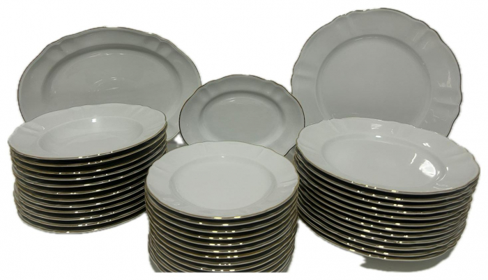 Serviciu de Masa pentru 12 Persoane, 44 piese rotund, Apulum, margine aurie, valurit [3]