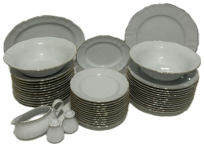 Serviciu de Masa pentru 12 Persoane, 44 piese rotund, Apulum, margine aurie, valurit [2]
