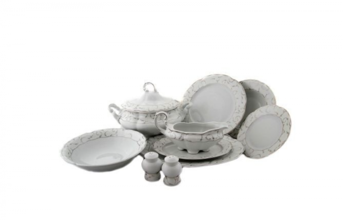 Serviciu masa portelan, VIVIEN decor ARGINT, 12 persoane, 44 piese - VAM 44 [2]