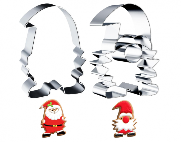 Set 2 forme biscuiti Mos Craciun ,   decupatoare inox Craciun ,   8 cm ,   pentru fursecuri si fondant